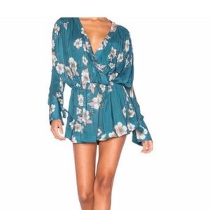 Free People Top/Dress. Long sleeve with ties. Layered. Wrap. Teal , flowers.